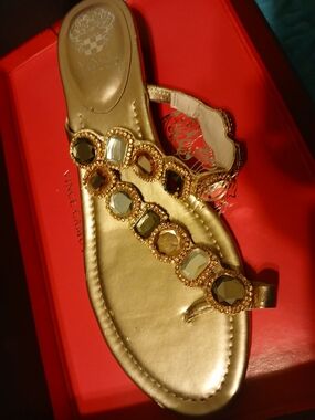 Vince Camuto Metallic Gold Jeweled Thong Sandals